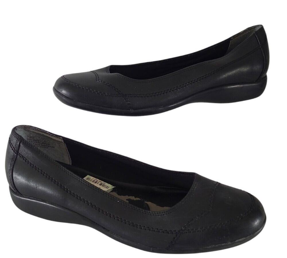 St. Johns Bay Women's SZ 7.5M Loafer Shoes Black Leather Slip-On Flats Comfort